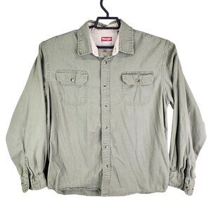 Mens Green Wrangler Shirt Button Up Long Sleeve 100% Cotton Size M